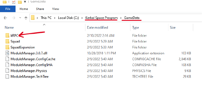 An image that shows the folder structure of KSP on Windows